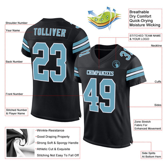 Custom Black Shadow Blue-White Mesh Authentic Football Jersey - Sky-Custom