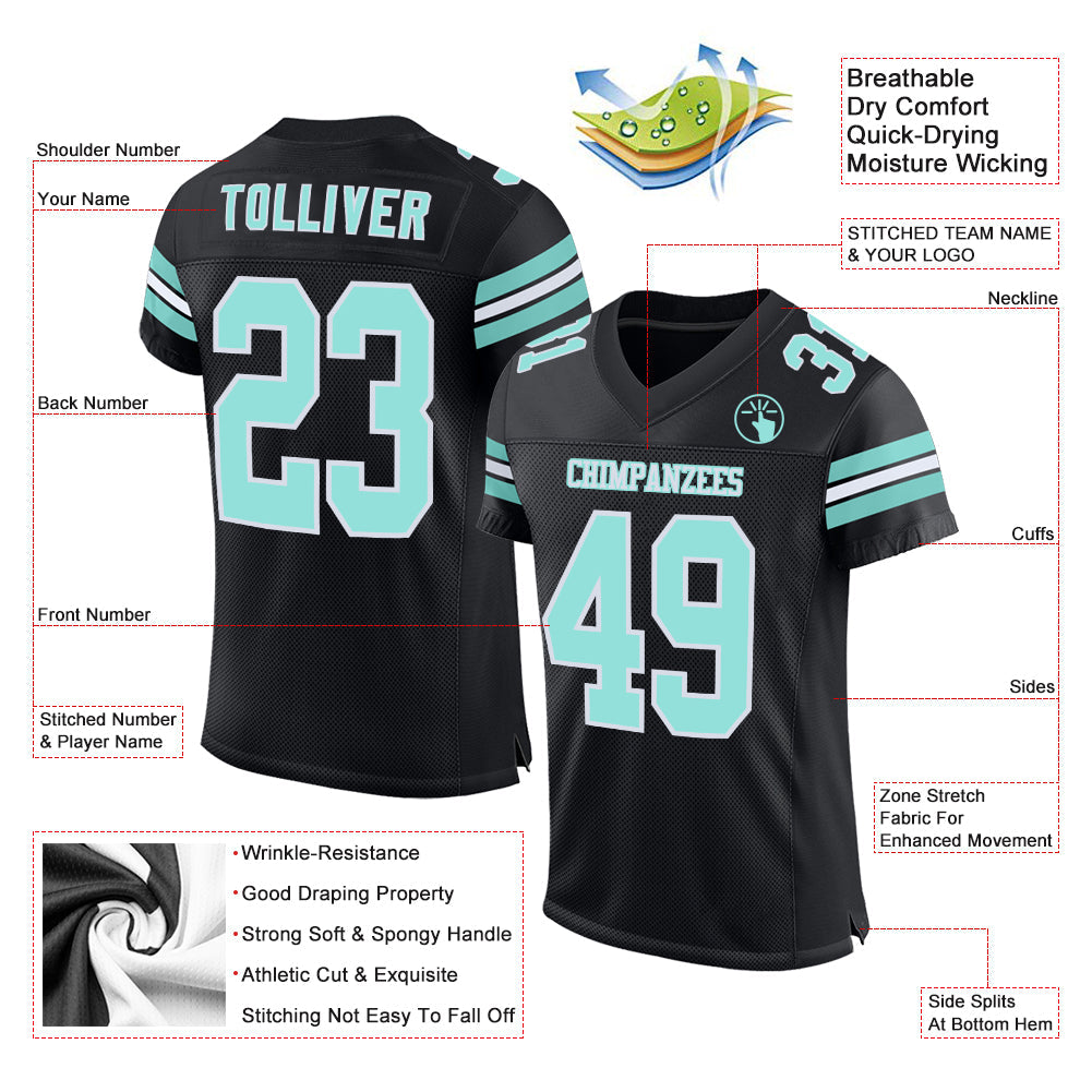 Custom Black Ice Blue-White Mesh Authentic Football Jersey - Sky-Custom