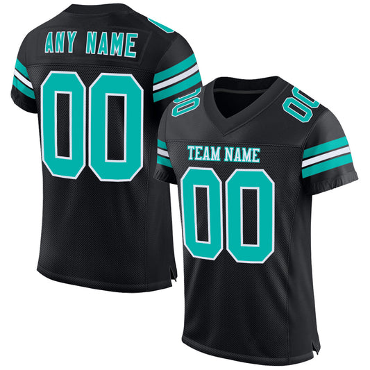 Custom Black Aqua-White Mesh Authentic Football Jersey - Sky-Custom