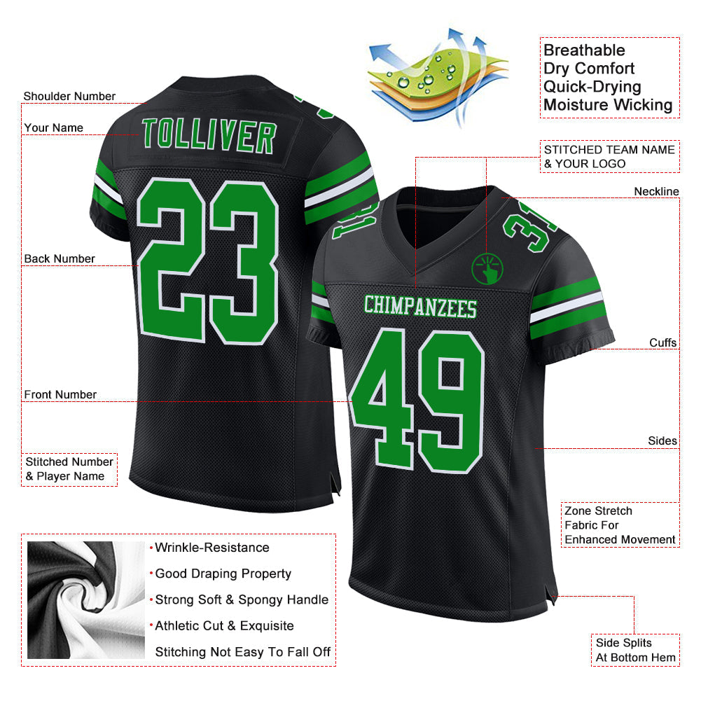 Custom Black Grass Green-White Mesh Authentic Football Jersey - Sky-Custom