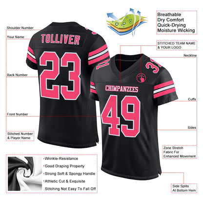 Custom Black Neon Pink-White Mesh Authentic Football Jersey - Sky-Custom