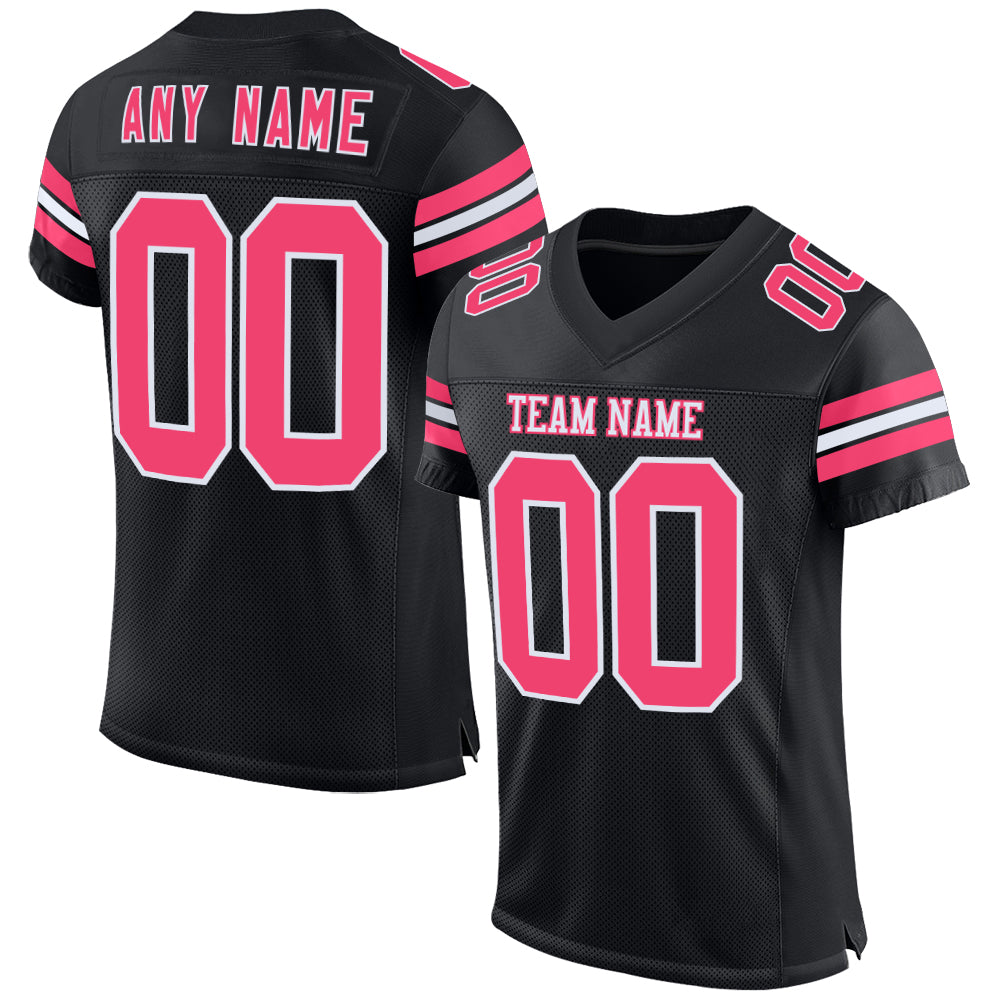 Custom Black Neon Pink-White Mesh Authentic Football Jersey - Sky-Custom