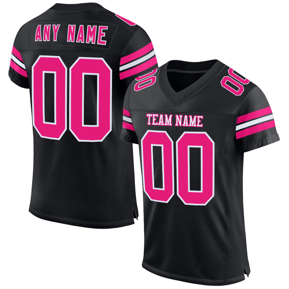 Custom Black Hot Pink-White Mesh Authentic Football Jersey - Sky-Custom