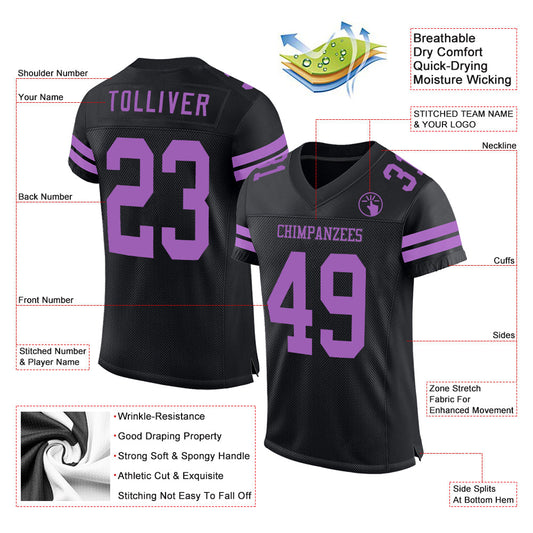 Custom Black Medium Purple Mesh Authentic Football Jersey - Sky-Custom