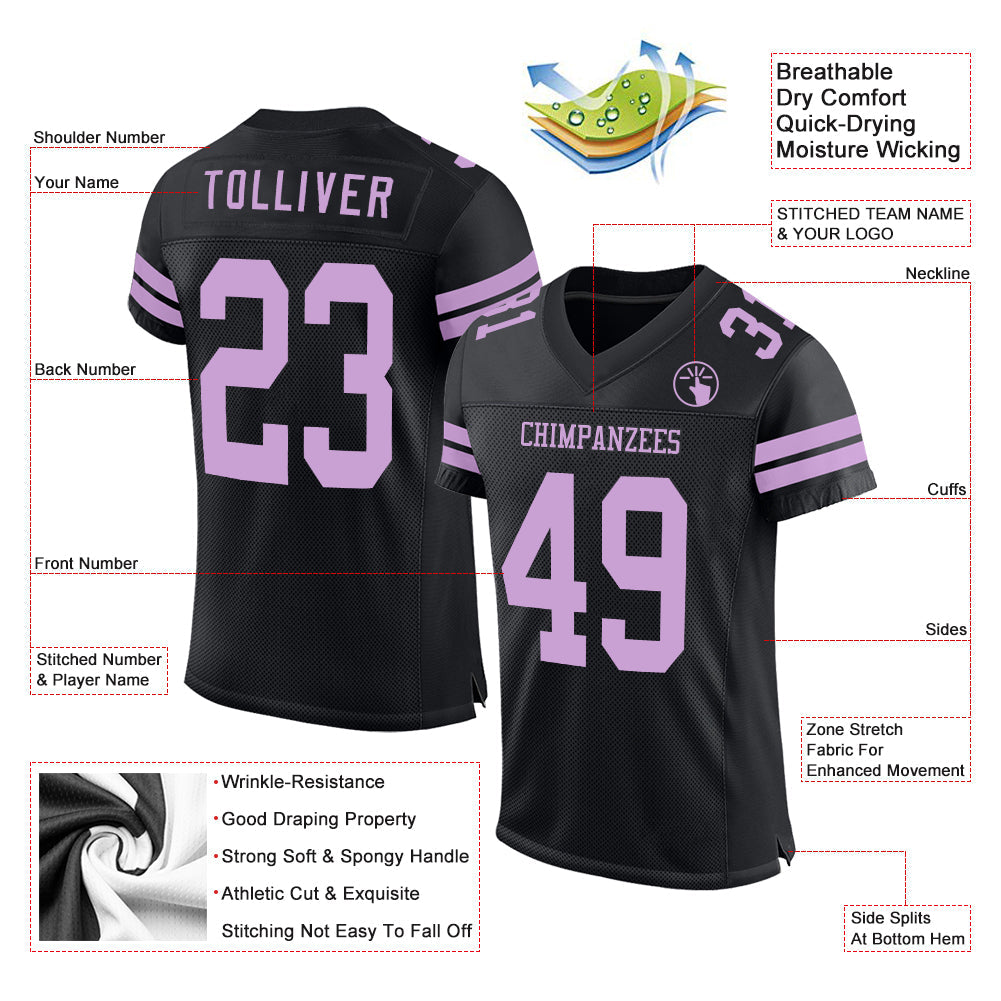 Custom Black Light Purple Mesh Authentic Football Jersey - Sky-Custom