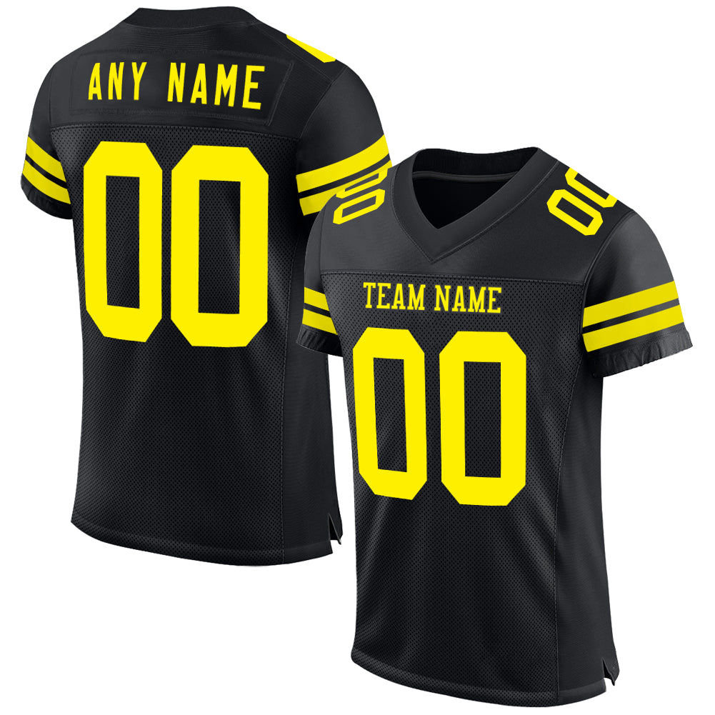 Custom Black Light Yellow Mesh Authentic Football Jersey - Sky-Custom