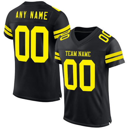 Custom Black Light Yellow Mesh Authentic Football Jersey - Sky-Custom