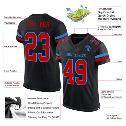 Custom Black Red-Powder Blue Mesh Authentic Football Jersey - Sky-Custom