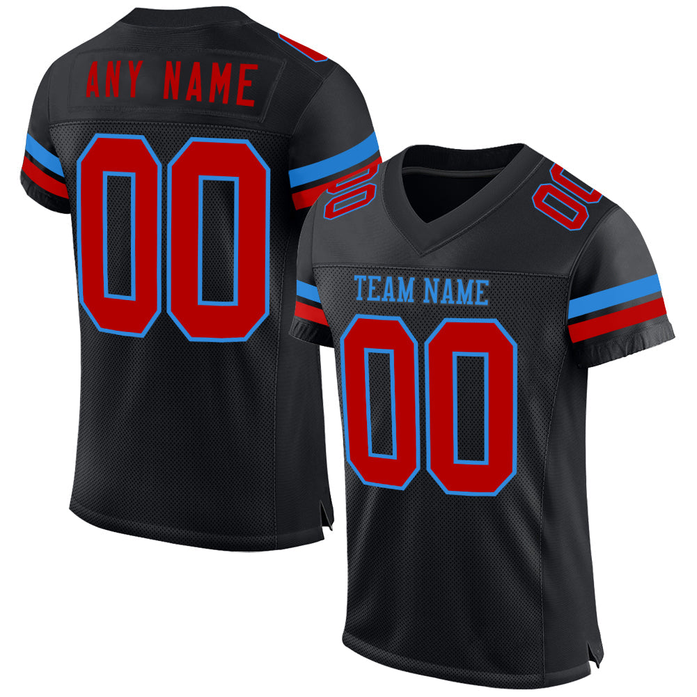 Custom Black Red-Powder Blue Mesh Authentic Football Jersey - Sky-Custom