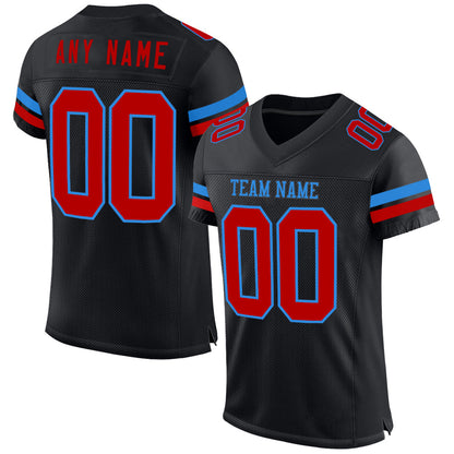 Custom Black Red-Powder Blue Mesh Authentic Football Jersey - Sky-Custom