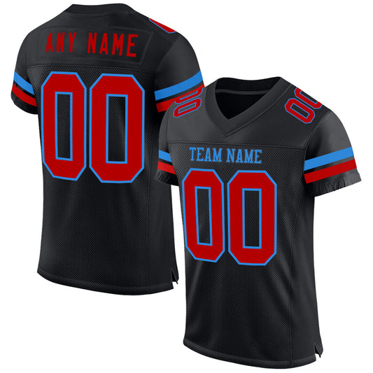 Custom Black Red-Powder Blue Mesh Authentic Football Jersey - Sky-Custom