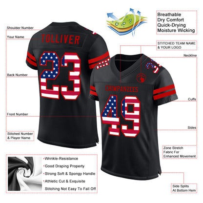 Custom Black USA Flag-Red Mesh Authentic Football Jersey - Sky-Custom