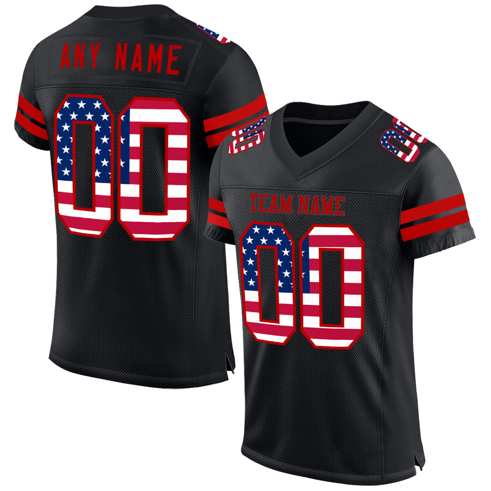 Custom Black USA Flag-Red Mesh Authentic Football Jersey - Sky-Custom