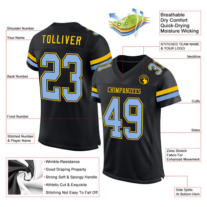 Custom Black Light Blue-Yellow Mesh Authentic Football Jersey - Sky-Custom