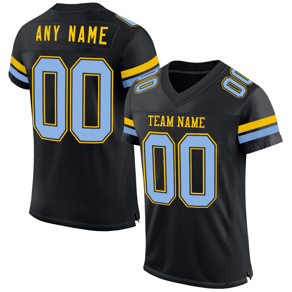 Custom Black Light Blue-Yellow Mesh Authentic Football Jersey - Sky-Custom
