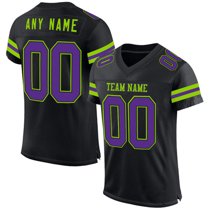 Custom Black Purple-Neon Green Mesh Authentic Football Jersey - Sky-Custom
