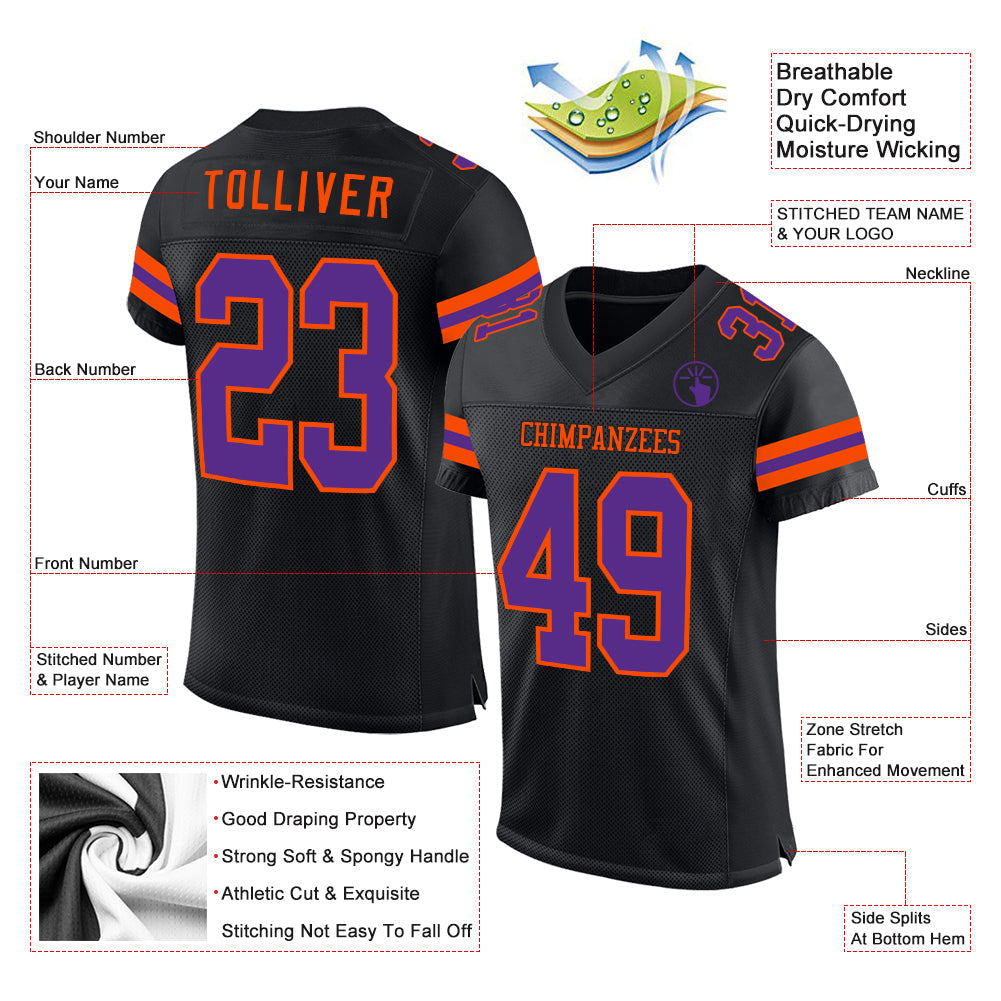 Custom Black Purple-Orange Mesh Authentic Football Jersey - Sky-Custom