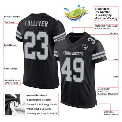 Custom Black Gray-Steel Gray Mesh Authentic Football Jersey - Sky-Custom