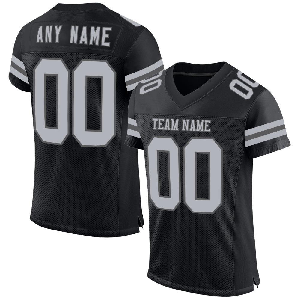 Custom Black Gray-Steel Gray Mesh Authentic Football Jersey - Sky-Custom