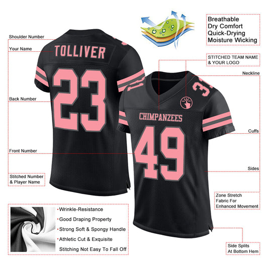 Custom Black Medium Pink-Steel Gray Mesh Authentic Football Jersey - Sky-Custom
