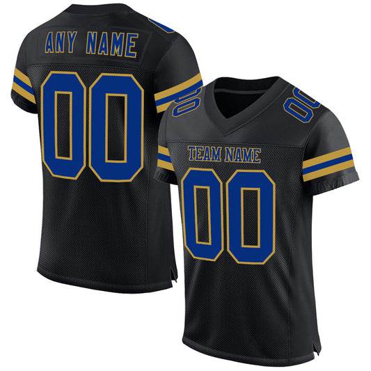 Custom Black Royal-Old Gold Mesh Authentic Football Jersey - Sky-Custom