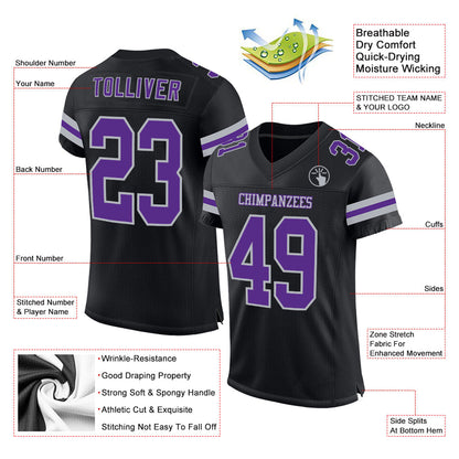 Custom Black Purple-Gray Mesh Authentic Football Jersey - Sky-Custom