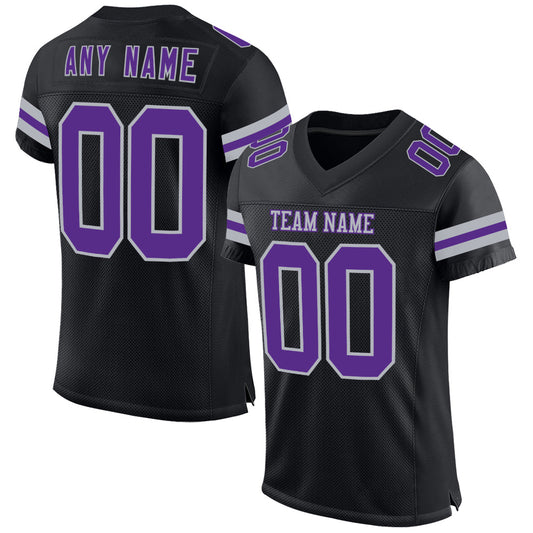 Custom Black Purple-Gray Mesh Authentic Football Jersey - Sky-Custom