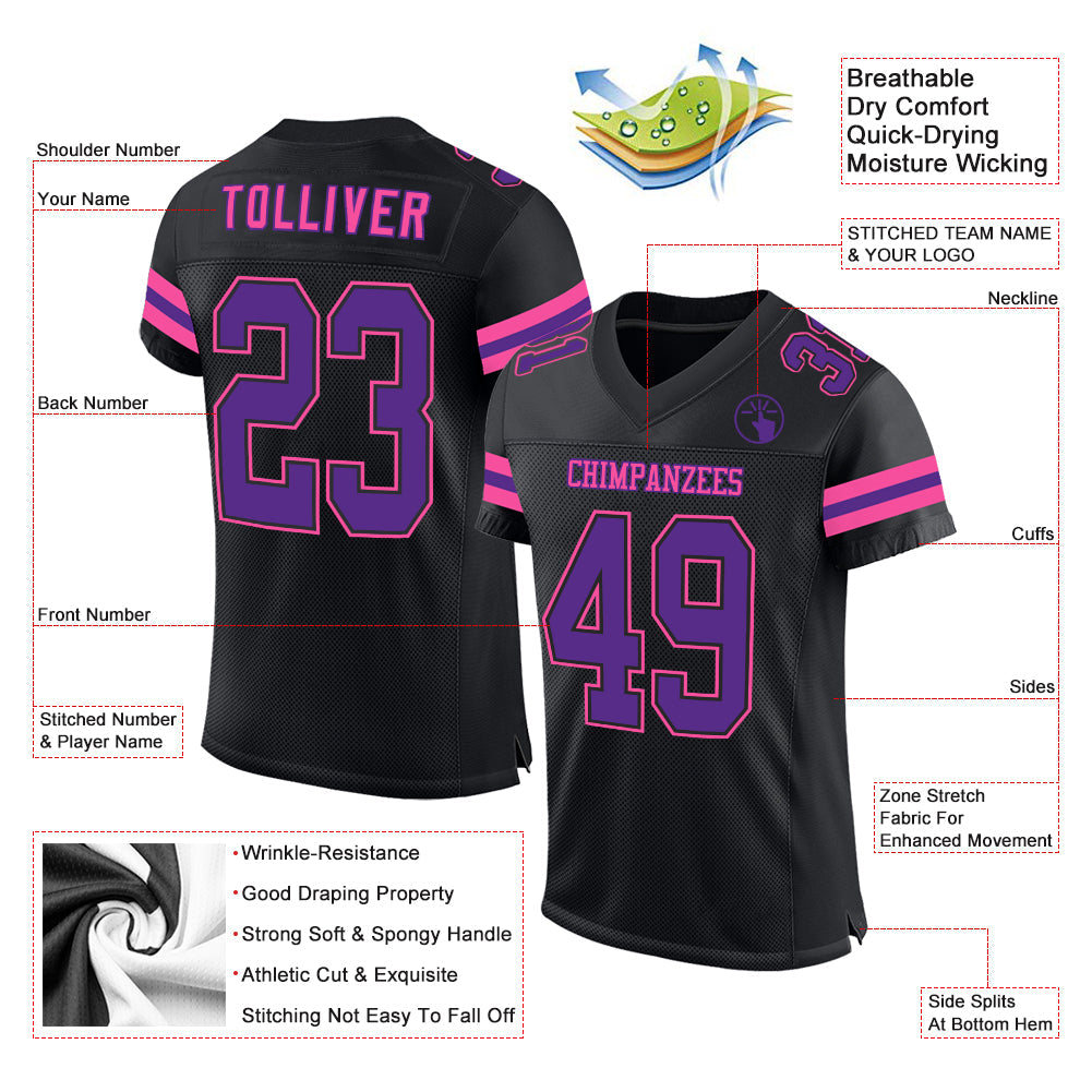 Custom Black Purple-Pink Mesh Authentic Football Jersey - Sky-Custom