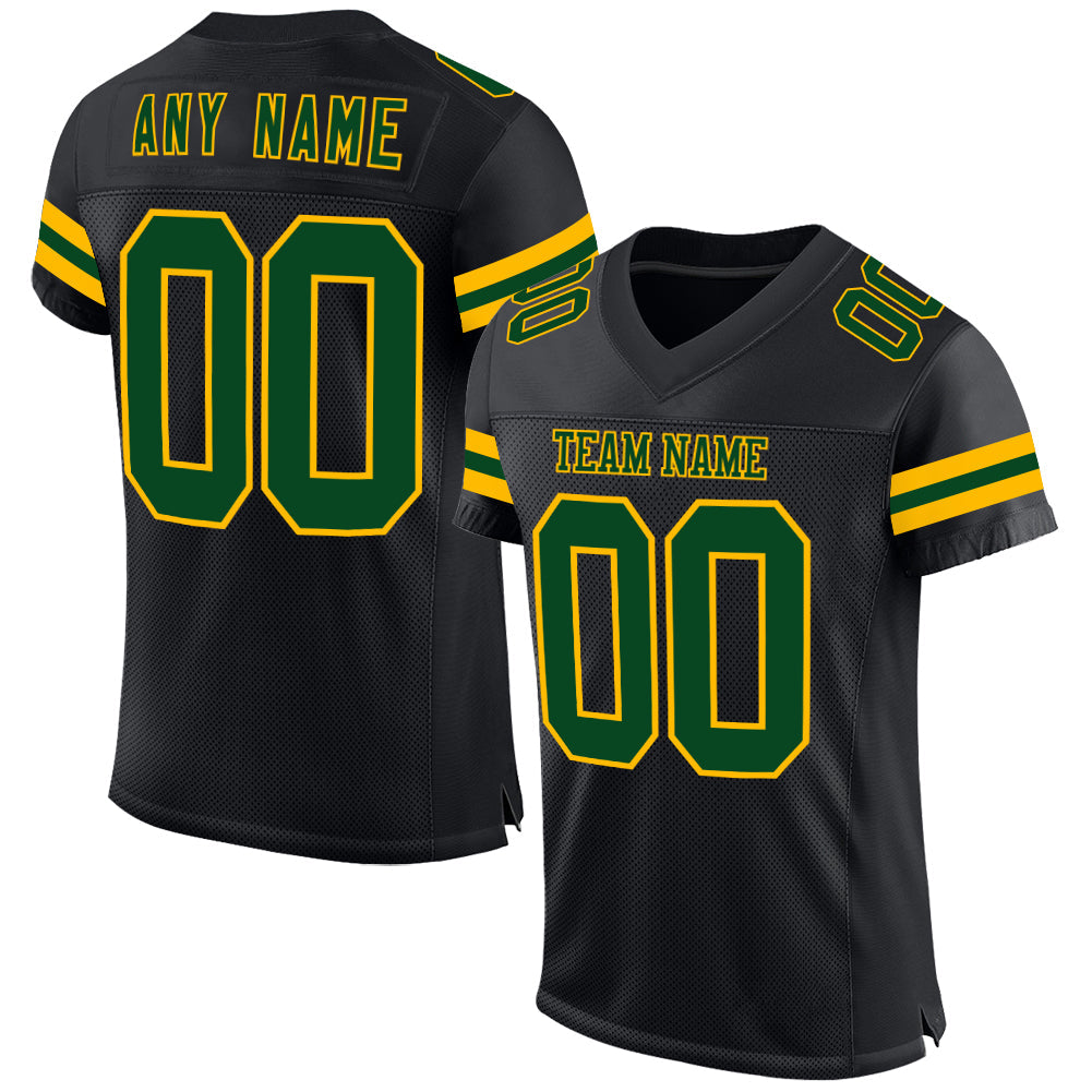 Custom Black Green-Gold Mesh Authentic Football Jersey - Sky-Custom