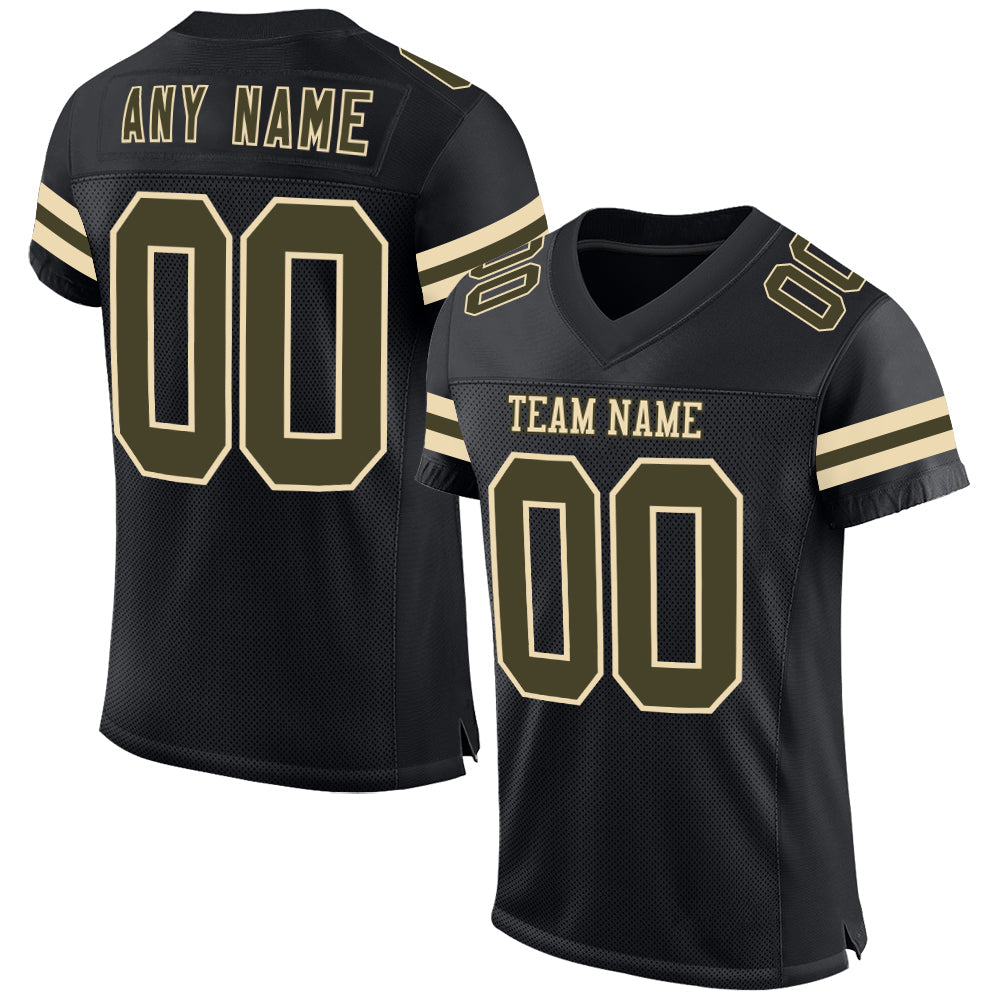 Custom Black Olive-Cream Mesh Authentic Football Jersey - Sky-Custom