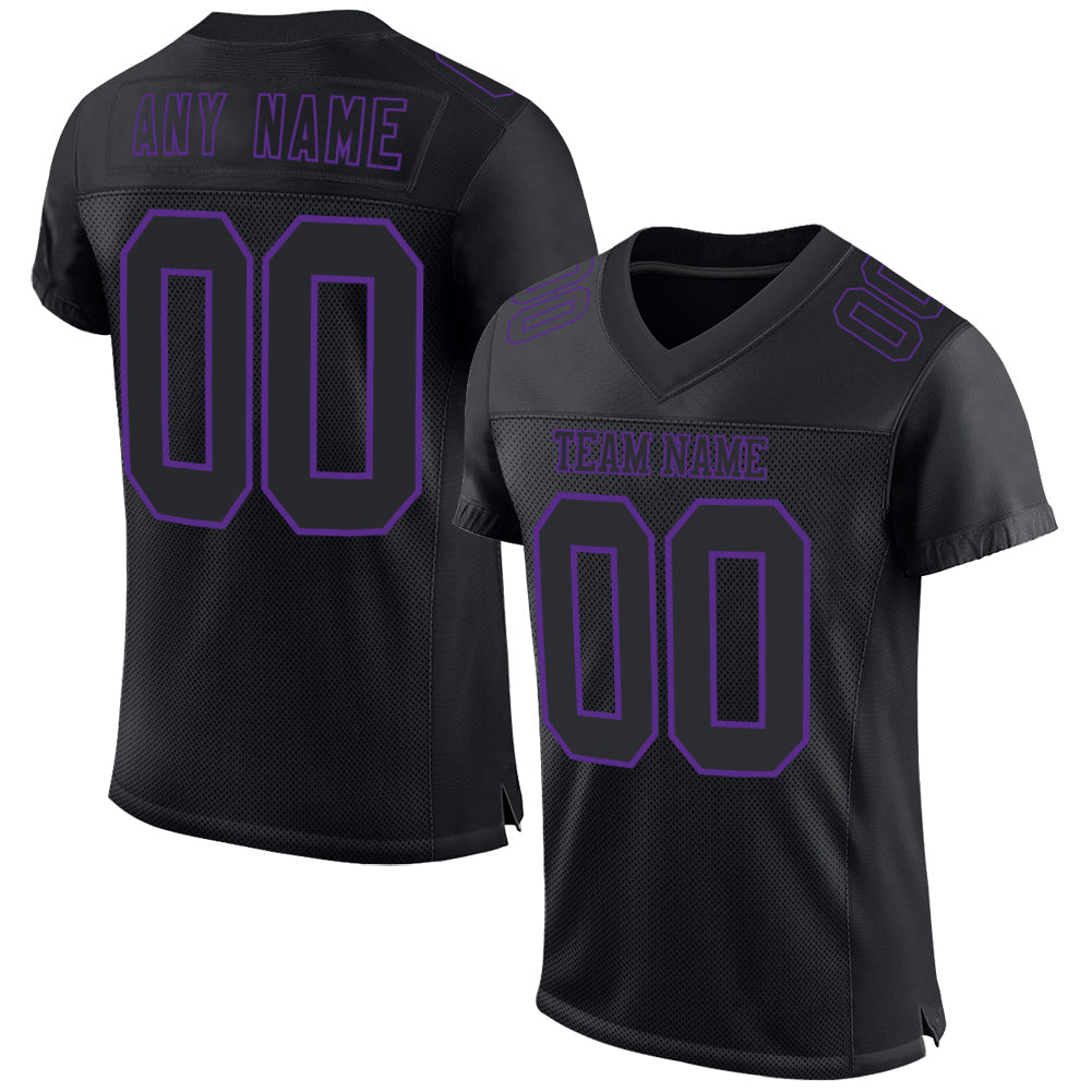 Custom Black Purple Mesh Authentic Football Jersey - Sky-Custom