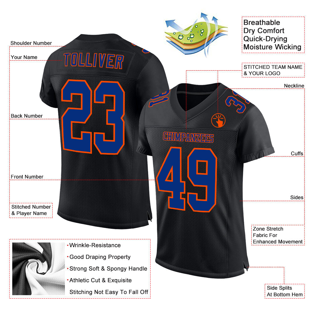 Custom Black Royal-Orange Mesh Authentic Football Jersey - Sky-Custom