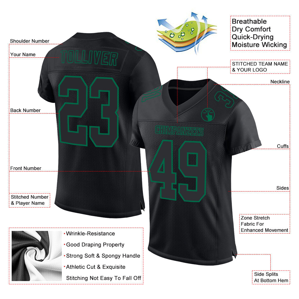 Custom Black Kelly Green Mesh Authentic Football Jersey - Sky-Custom