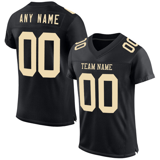Custom Black Cream Mesh Authentic Football Jersey - Sky-Custom