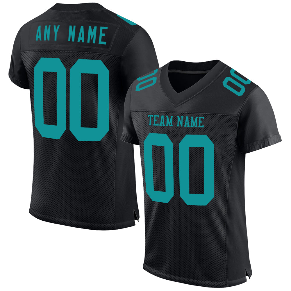 Custom Black Teal Mesh Authentic Football Jersey - Sky-Custom