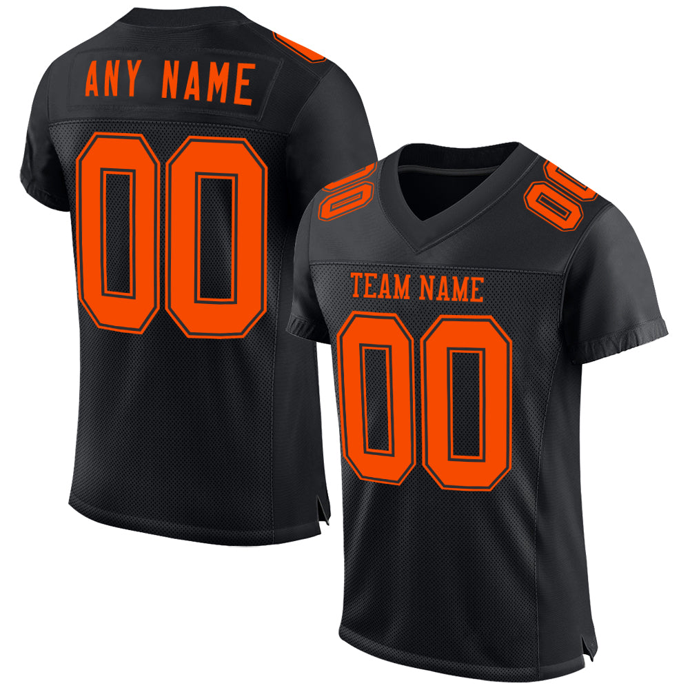 Custom Black Orange Mesh Authentic Football Jersey - Sky-Custom