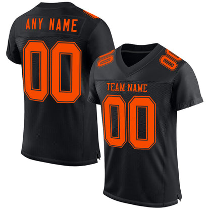 Custom Black Orange Mesh Authentic Football Jersey - Sky-Custom