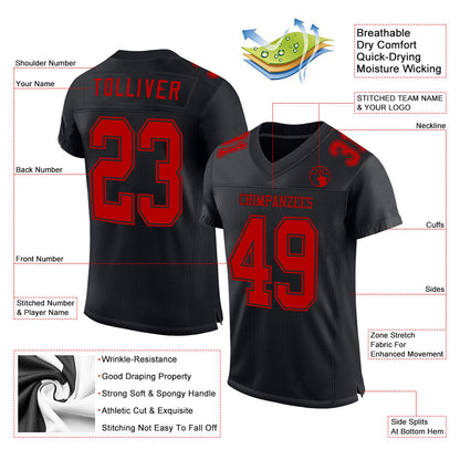 Custom Black Red Mesh Authentic Football Jersey - Sky-Custom