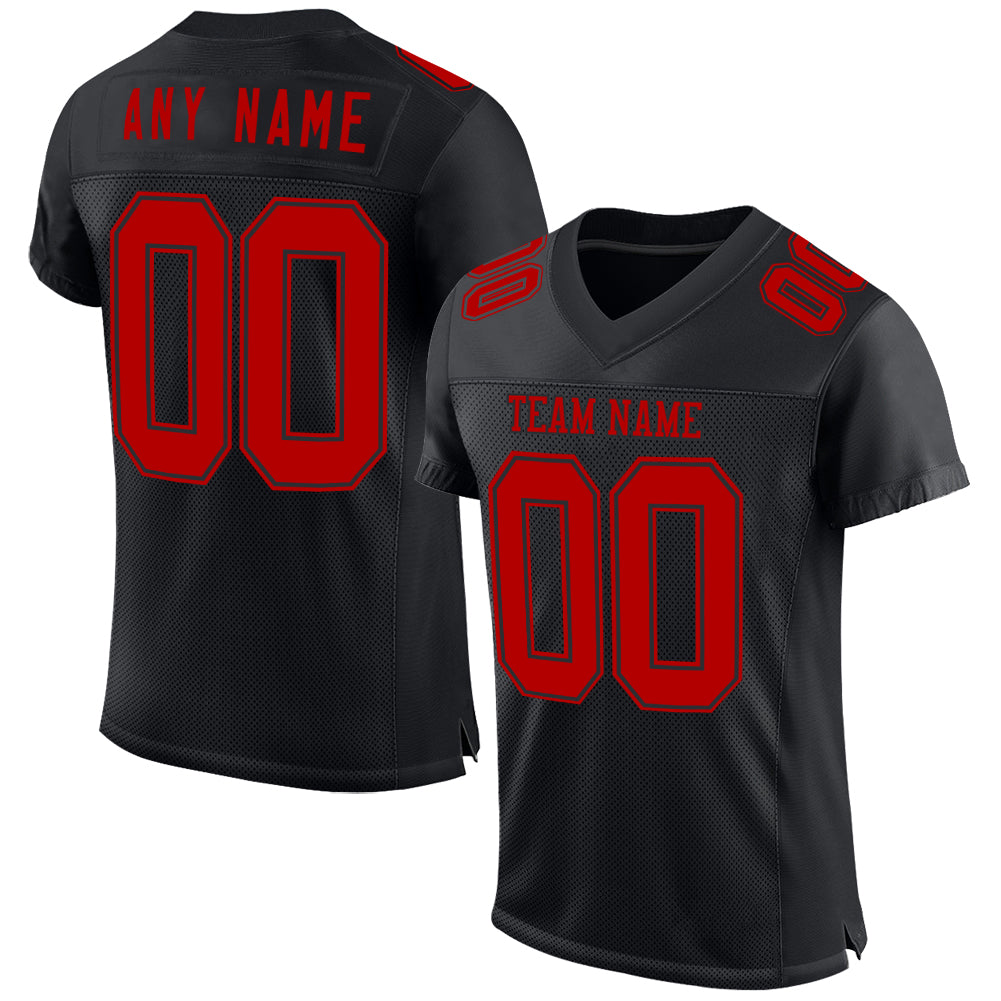 Custom Black Red Mesh Authentic Football Jersey - Sky-Custom