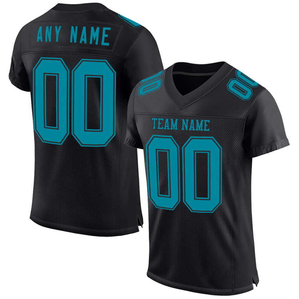 Custom Black Teal Mesh Authentic Football Jersey - Sky-Custom