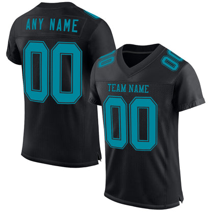 Custom Black Teal Mesh Authentic Football Jersey - Sky-Custom