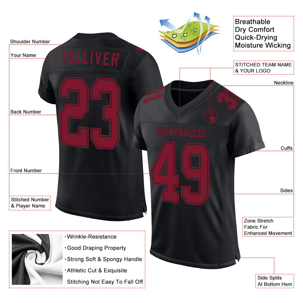 Custom Black Crimson Mesh Authentic Football Jersey - Sky-Custom