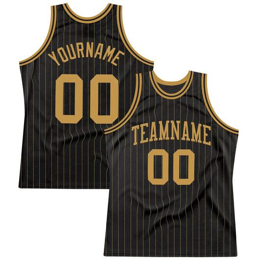 Custom Black Old Gold Pinstripe Old Gold Authentic Basketball Jersey - Sky-Custom