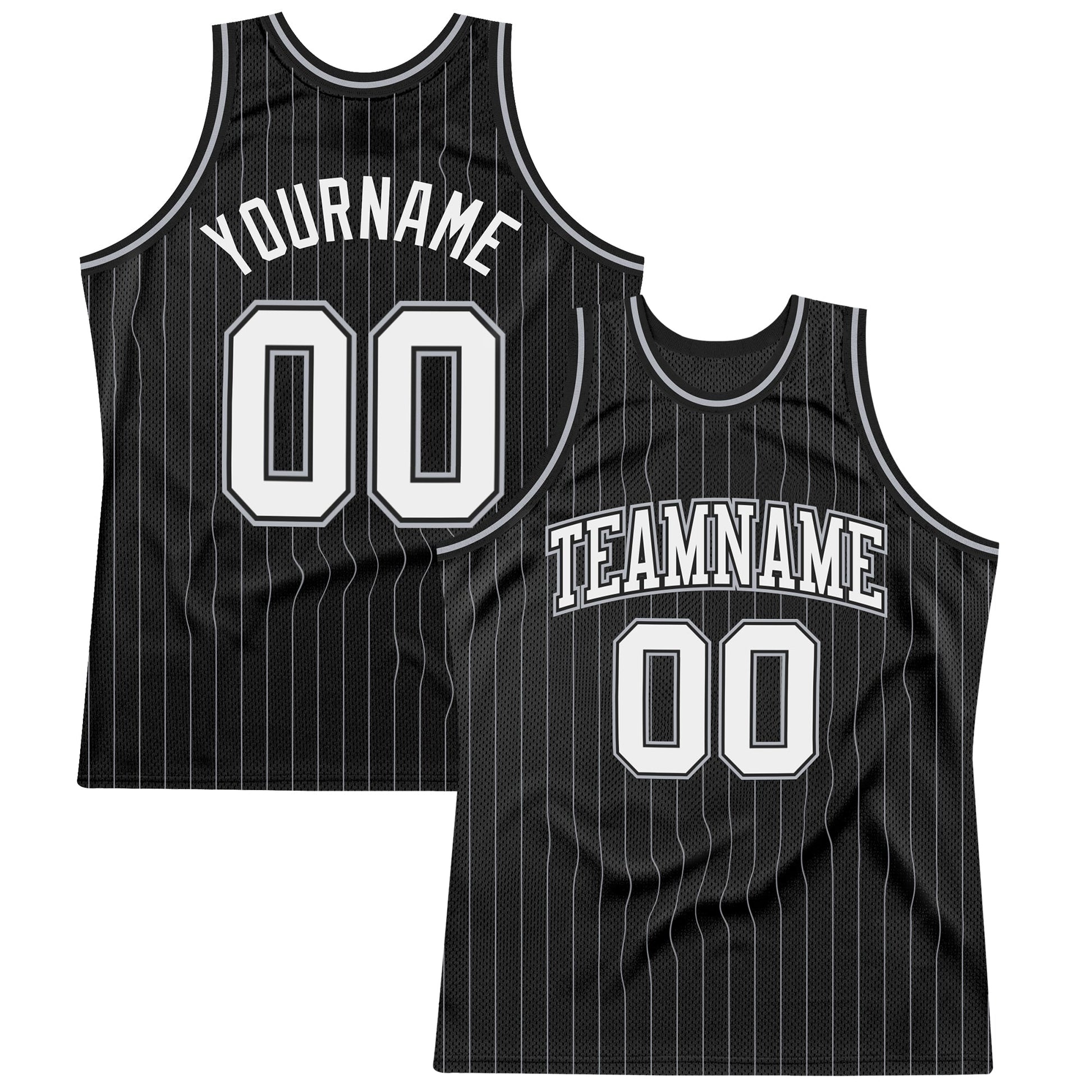 Custom Black Gray Pinstripe White Authentic Basketball Jersey - Sky-Custom