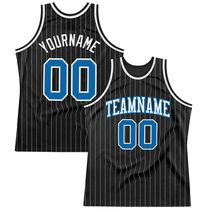 Custom Black White Pinstripe Blue Authentic Basketball Jersey - Sky-Custom