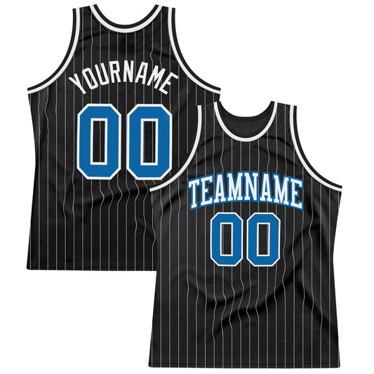 Custom Black White Pinstripe Blue Authentic Basketball Jersey - Sky-Custom