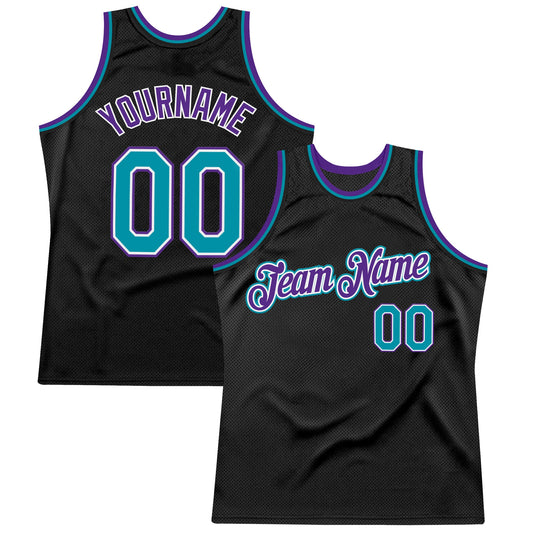 Custom Black Teal-Purple Authentic Throwback Basketball Jersey - Sky-Custom
