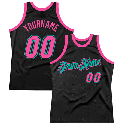 Custom Black Pink-Aqua Authentic Throwback Basketball Jersey - Sky-Custom