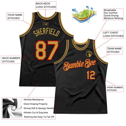 Custom Black Old Gold-Red Authentic Throwback Basketball Jersey - Sky-Custom