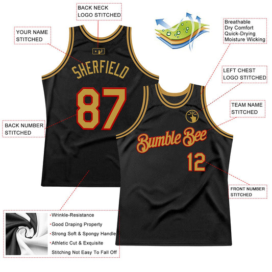 Custom Black Old Gold-Red Authentic Throwback Basketball Jersey - Sky-Custom